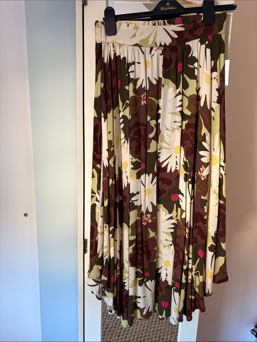 O'Neill Olive, White & Brown Floral Asymmetrical Midi Skirt